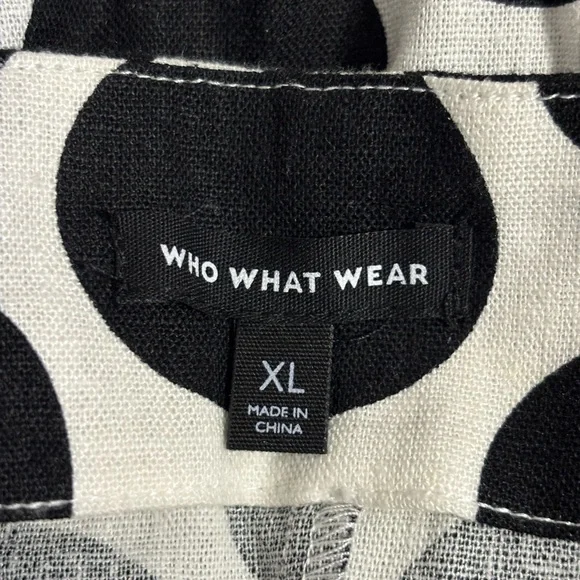 Who What Wear XL Black White Polka Dot Linen Blend Midi Dress - Picture 2 of 7